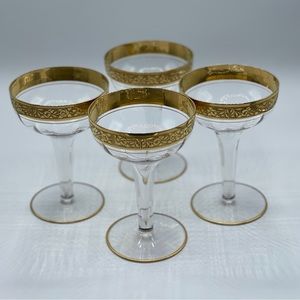 Mid Century Tiffin Franciscan Gold Banded Champagne Glasses Qty 4
